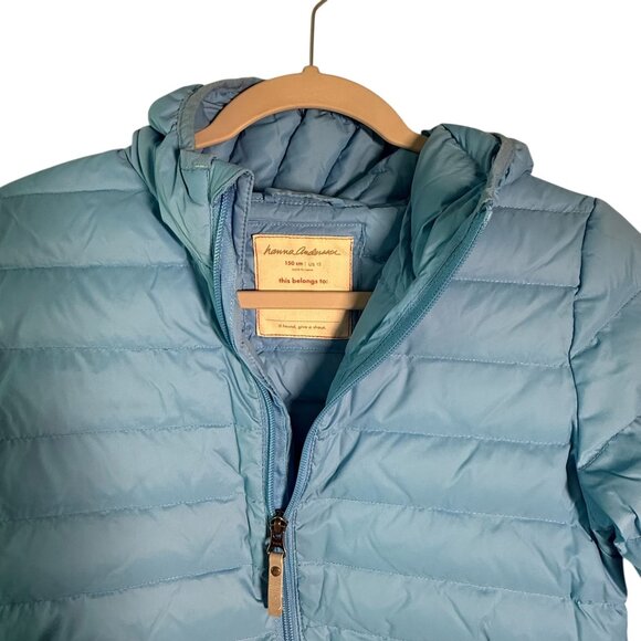 Hanna Andersson Hooded Puffer Jacket For Kids Light Blue Size 12  Warm Outdoor C - Picture 2 of 4